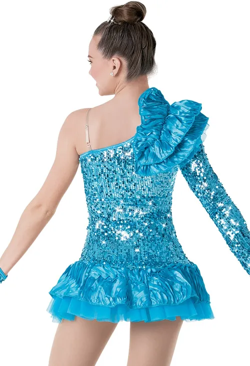 One vision - turquoise Sequin dress with ruffle skirt