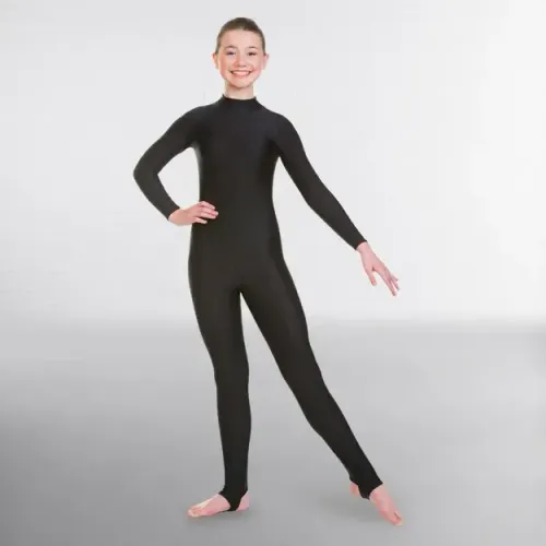 High neck keyhole back black lycra catsuit