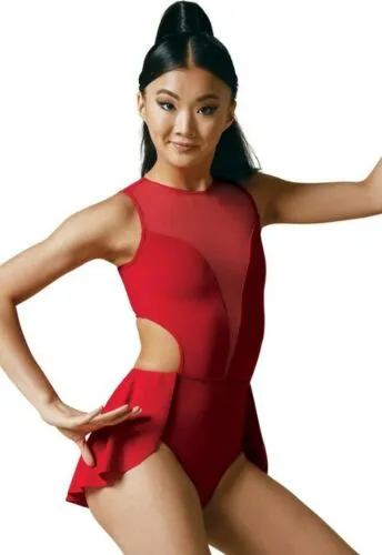 Red backless skirted leotard D10751