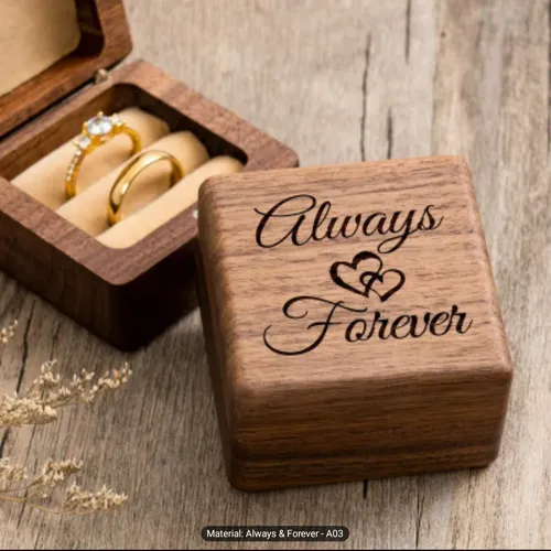 Engraved Wooden Ring Box For Wedding, Ring Bearer Box For 2 Rings, Always And Forever Jewelry Supplies