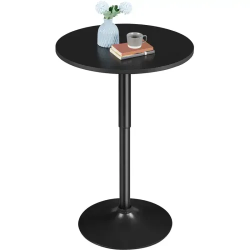 Adjustable Bar Table with 360° Swivel, MDF Top & Black Pedestal Base, Round Bistro Table, Black