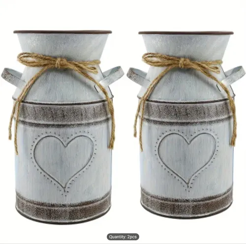 Rustic Heart Metal Floral Vases - Set of 2