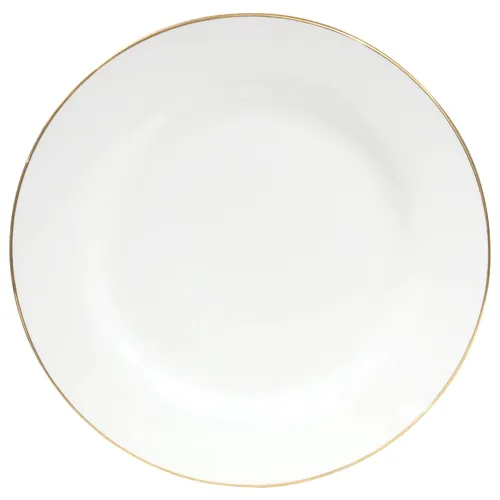 White Gold Rimmed Stoneware Dinner Plate
