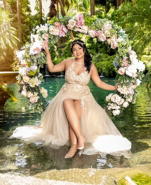 Gold Flower Lace Water Dress