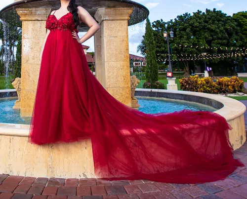 Water Dress Dark Red Long Flower 