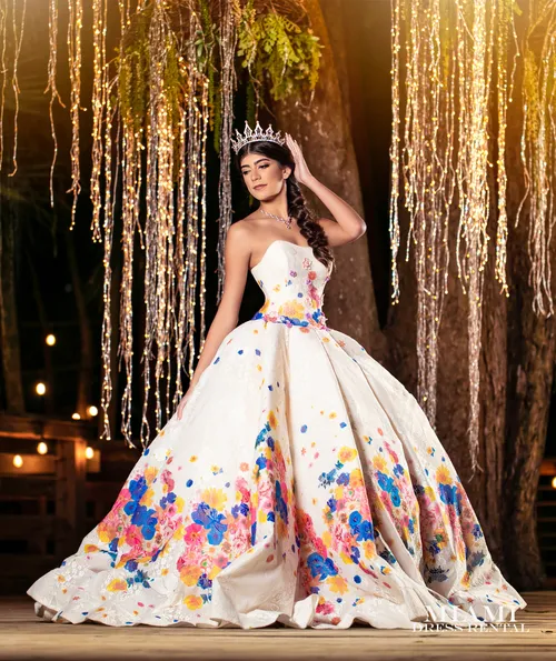 Quinceanera White Dress with Flowers and Butterflies