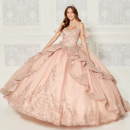 Metallic Embroidered Quinceañera Dress
