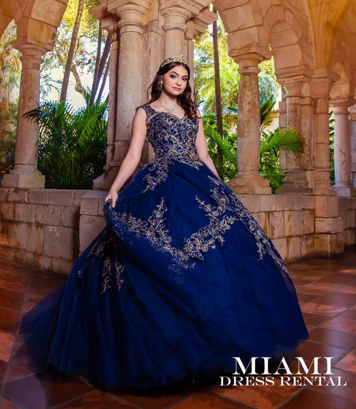 Quinceañera Navy Blue/ Gold Dress