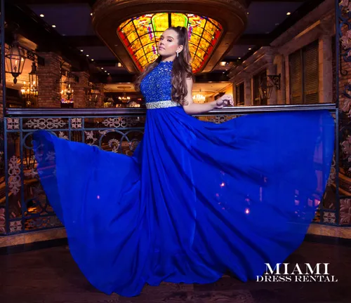 Dark Blue High Neck Glam Dress