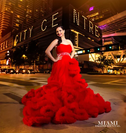 Red Puffy Long Dress