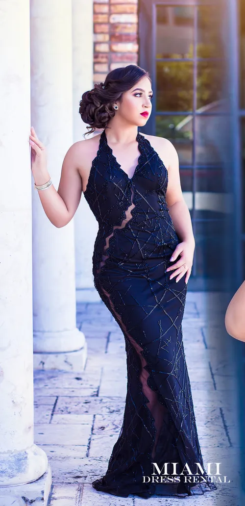 Black Halter Glitter Long Dress