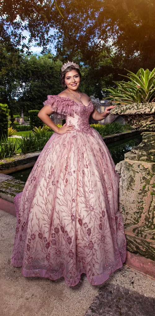 Champagne and Pink One Strap Quinceanera Dress