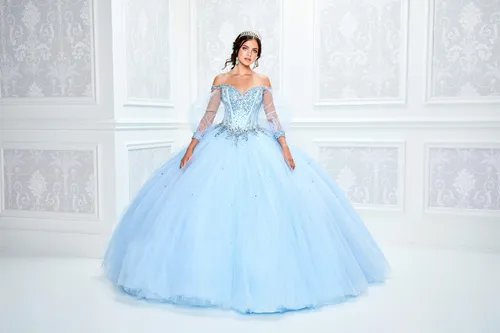Light Blue Puffy Sleeve Quinceanera Dress