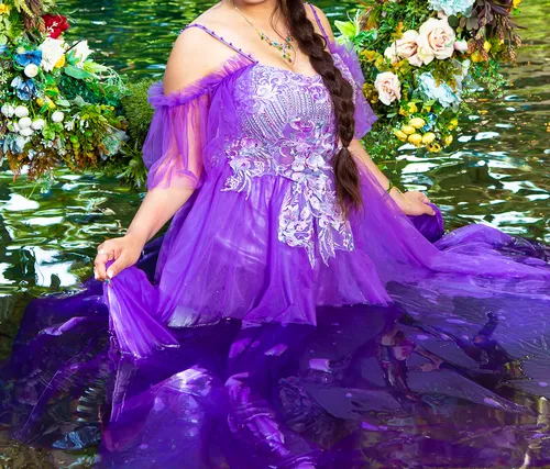 Purple Tulle Sleeves Water Dress