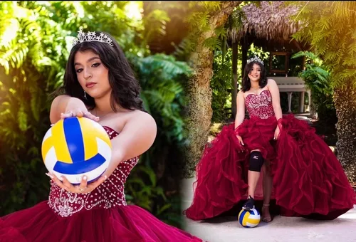 Quinceanera Wine Ruffles Dress 