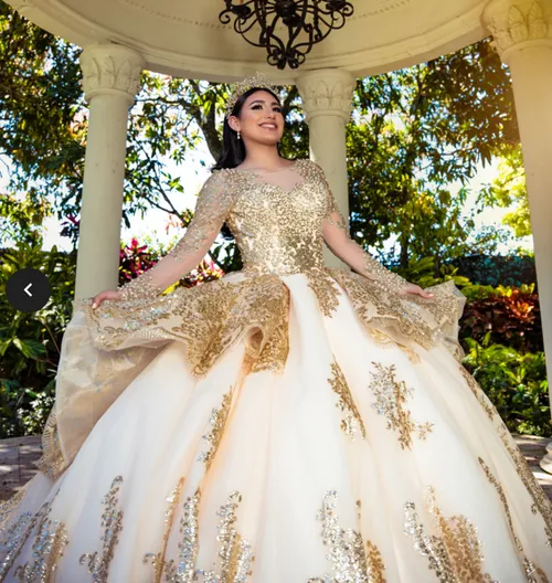 Gold Pearl Long Sleeve Quince Dress