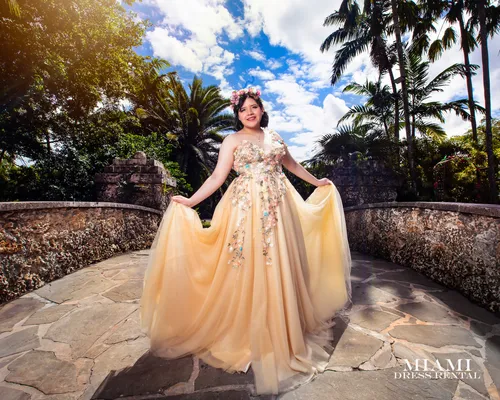 Quinceanera Dress Ivory/Champagne with flowers