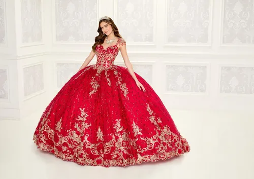 3-D Flower Gold and Red Quince Dress