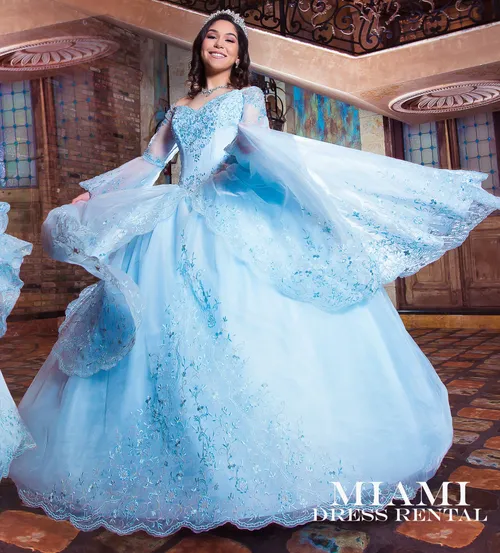 Quinceanera Light Blue Dress with Long Sleeves