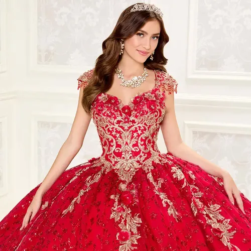 3-D Flower Gold and Red Quince Dress