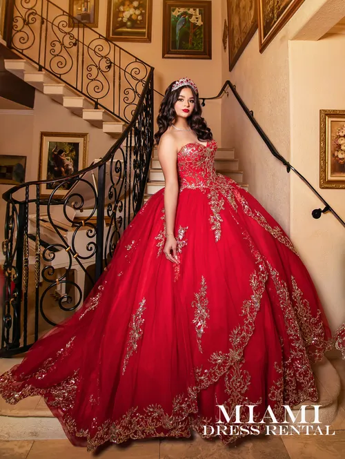 Quinceañera Red/Gold Dress 