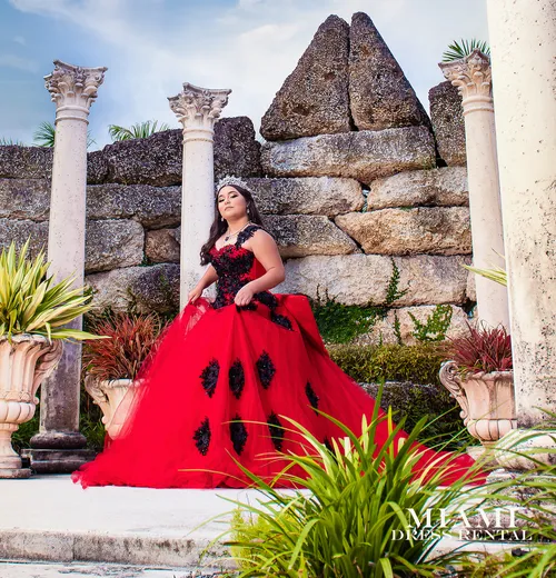Quinceañera Red and Black Dress