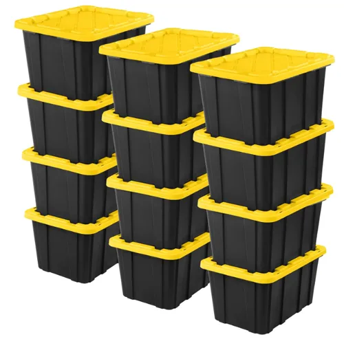 12 Pack of Heavy Duty 27 Qt Storage Totes with lids (Black) 