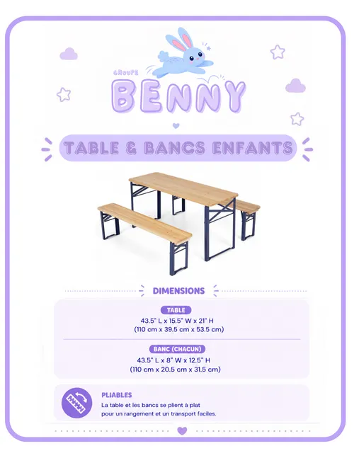 Ensemble table et bancs enfants 