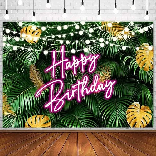 Tropical Palm Gold and Green Happy Birthday Backdrop