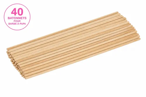 Lot de 40 bâtons pour barbe à papa - 35 cm 