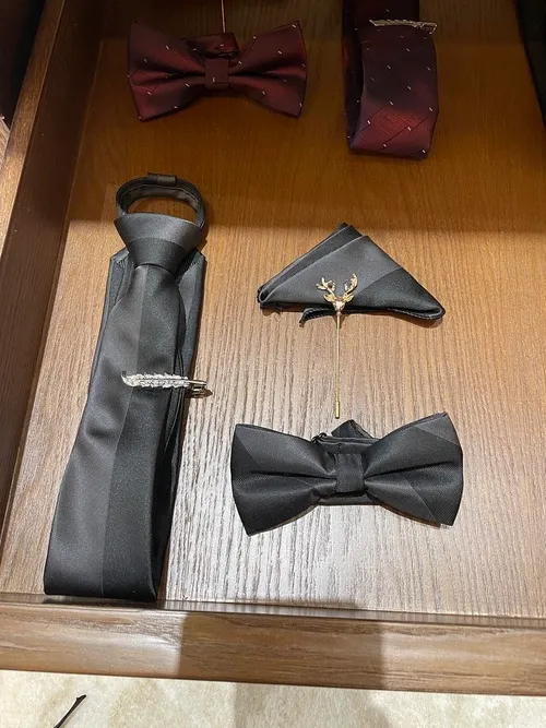 S05AAT 1474 Half grey Half Black bow tie set
