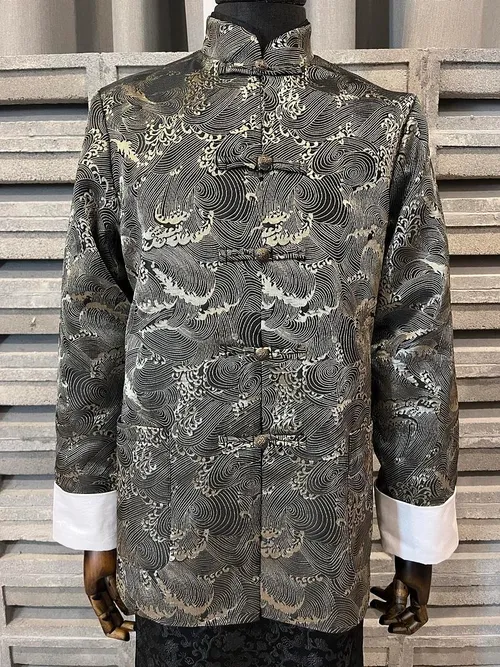S05AAT 1325 - male kua Black silver ocean wave top XL XXL