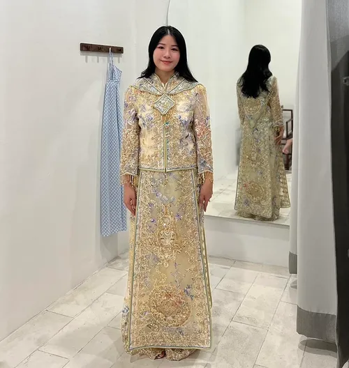 S05AAT 1079 - female kua MK pastel blue flower champagne Size: S