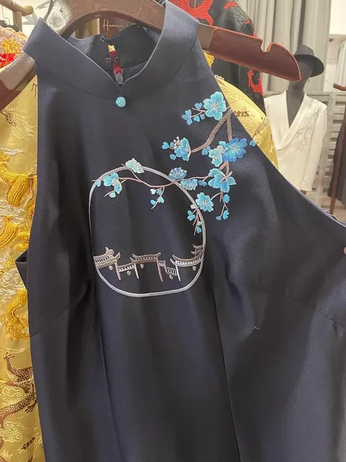 S05AAT 1446 Simple Cheongsam Navy Blue Flower house 