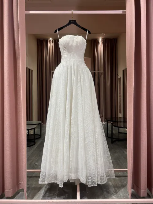 S05AAT 0893 - New Straight neckline Karmen pearl beaded tube A line