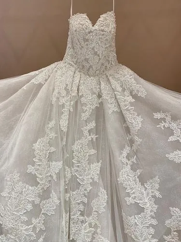 S05AAT 1653 Lace sweetheart sheer ball gown with pleat
