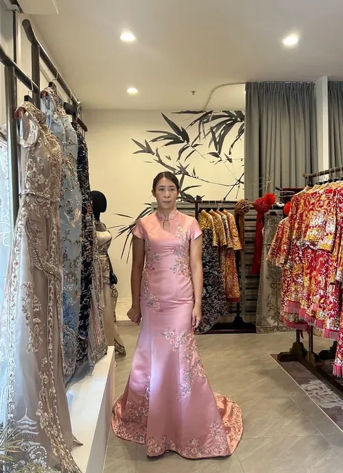 S05AAT 1398 Indonesia sandjit Cheongsam Short Sleeve Pink 