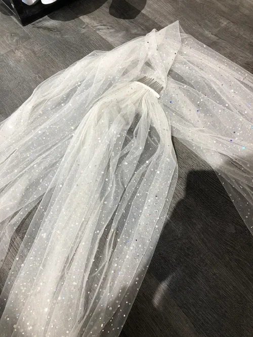 S05AAT 0783 - Big full bling greyish long veil with comb