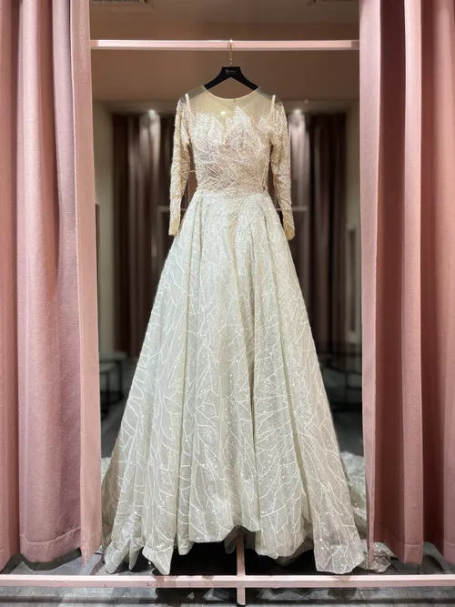 S05AAT 0584 - Hala long sleeves full silver glitter ball gown