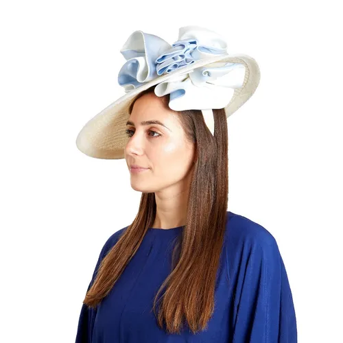 Grace ruffle brim - Ivory and blue
