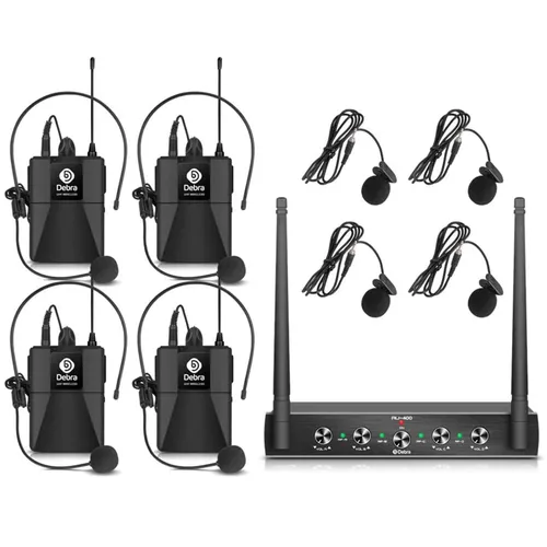 4 Channel Wireless Microphone System with Cordless Handheld Lavalier Headset Mics