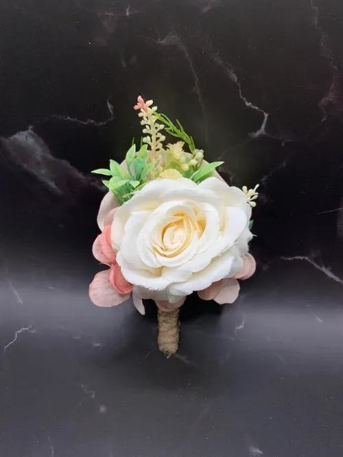 Boutonniere- White & Blush/Dusty Rose Floral Boutonniere