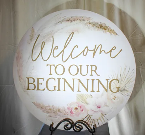 Signs- Welcome to our Beginning Sign, White with Blush Florals