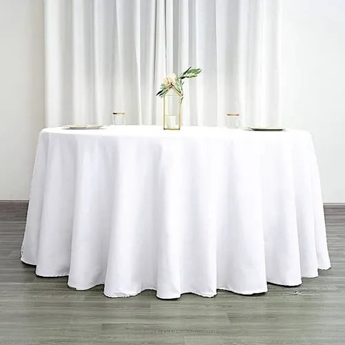 Tablecloth- White Round 120” Polyester Tablecloth- You wash, & iron