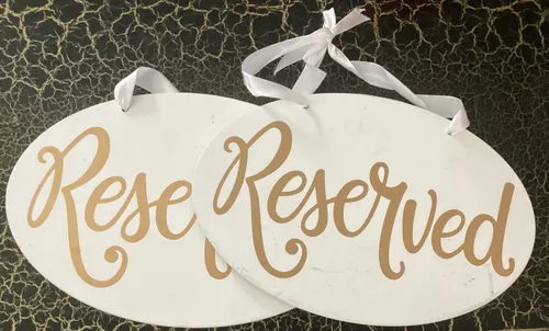 Signs- Reserved, Chair Signs, White & Gold, Set of 2