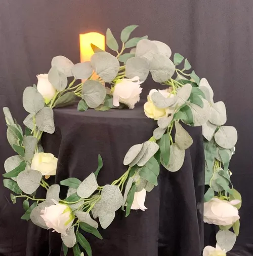 Garland- Eucalyptus Garland with Silk White Roses 