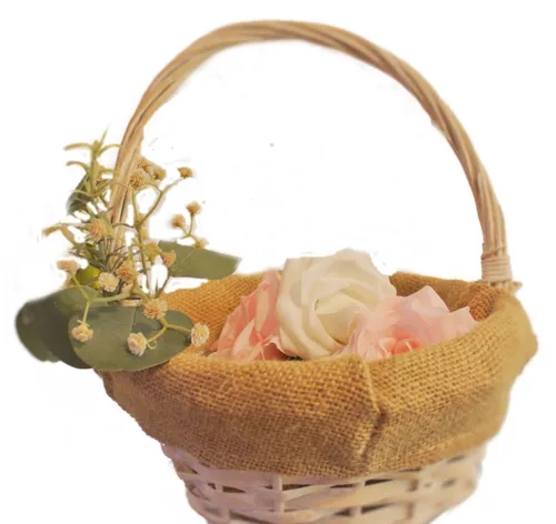 Flower Girl Basket- White with Burlap Flower Girl Basket