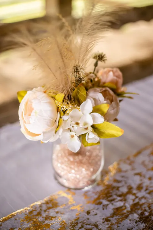 Taylor Collection- Centerpiece Vases  with Blush/ Champagne Florals and Pampas Grass
