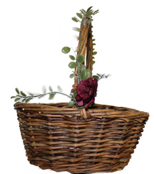 Flower Girl Basket- Wicker Flower Girl Basket with Flower & Greenery