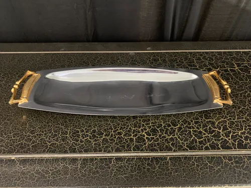 Food Service- Tray- Silver Plated Gold Trim Tray
